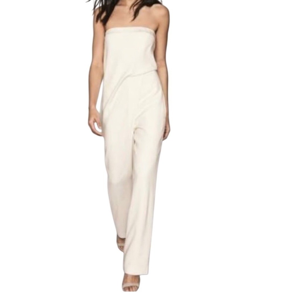 Reiss Strapless Jumpsuit Cream White Layered Bodice Tailored Straight Leg size 8